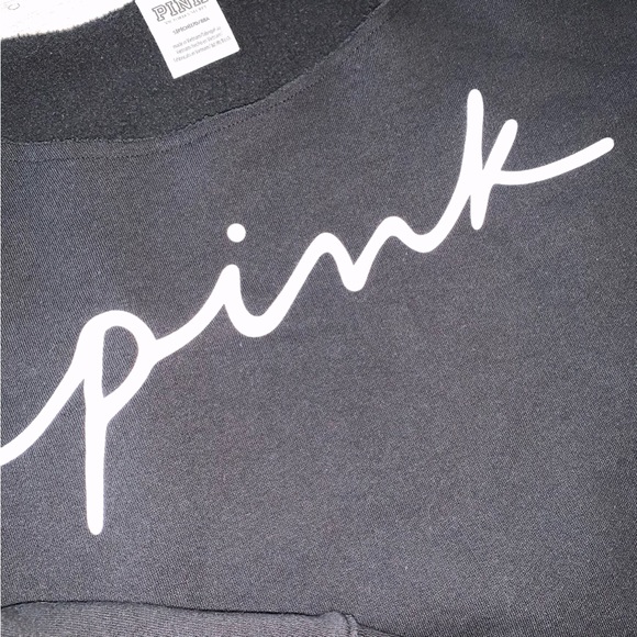 Pink Victoria’s Secret Logo Black Wide Neck Cropped Long Sleeve Sweatshirt - Picture 6 of 13